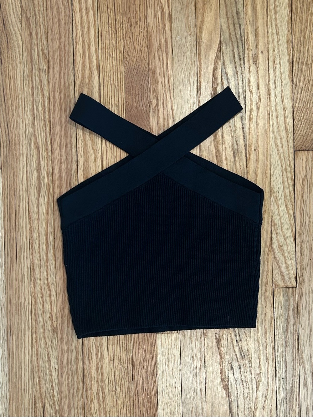 Quince Black Ribbed Cross-Strap Crop Top - Picture 4 of 4